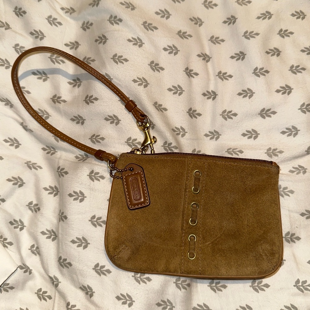 Vintage Coach Suede Wristlet Clutch – Brown – Brass Hardware